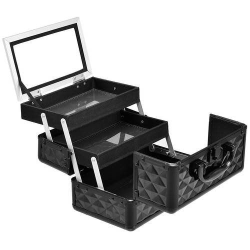 Topbuy Cosmetics Case Makeup Box Organizer W/ Extendable Trays & Mirror Black - Bild 6 von 8