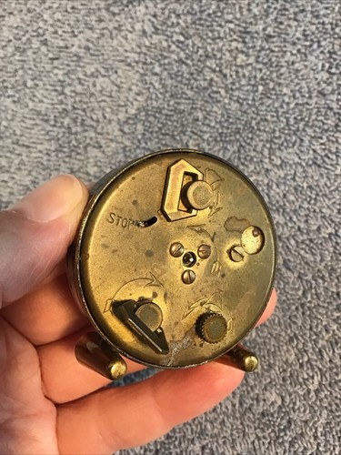 Vtg Swiss Looping Clock Travel Alarm BLUE ENAMEL Need Knobs GIL for PARTS REPAIR - Picture 6 of 10