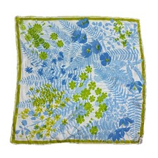 Vintage Vera Neumann Silk Blend Scarf Hand Rolled Made Japan Floral Blue Green