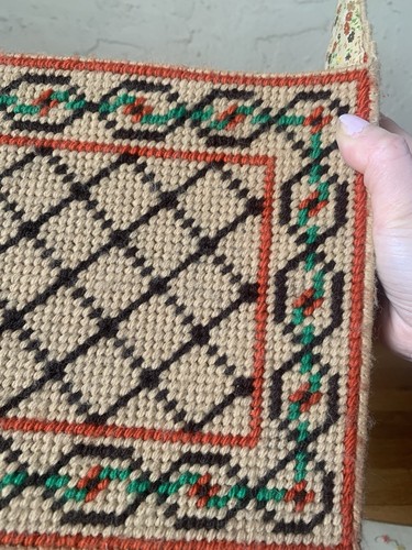 Vintage Needlepoint Schultertasche Beuteltasche Canvas Garn Hippie 10 x 8" geometrische Handtasche - Bild 6 von 8