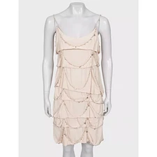 Nina Ricci Beige Beaded Silk Slip Resort 2009  Dress Sz.38