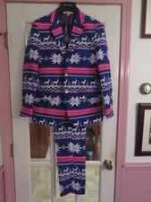 OppoSuits SNOWFLAKES REINDEER Men's 2 Piece Red White Blue Christmas Size 36