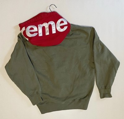 Supreme Contrast Hooded Sweatshirt Olive Green & Red Hoodie