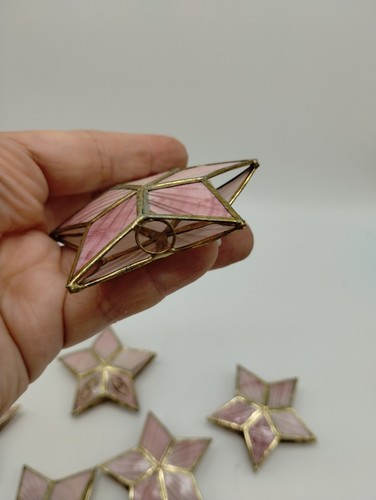 Rare Vintage Kurt Adler Pink Stained Glass Star Light Cover Ornaments Lot Of 8  - Picture 9 of 11
