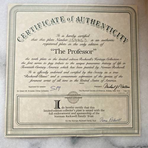 Vintage Knowles Norman Rockwell Plate The Professor COA Original Box - 1986 - Picture 4 of 10