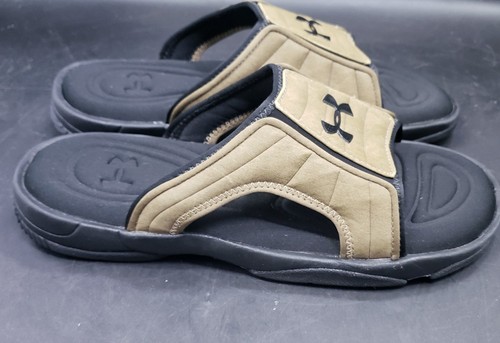 Mens under armour slides Black And Tan Size 10 - Picture 3 of 9
