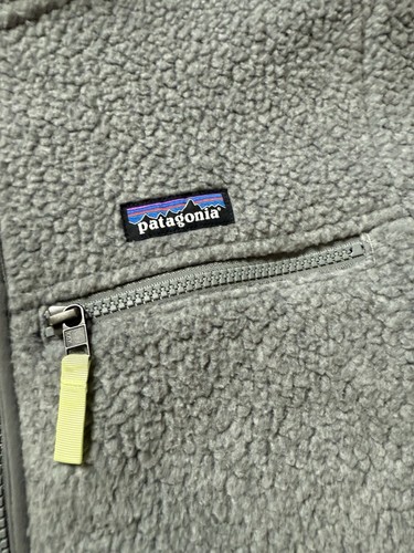 Patagonia Womens Sz L  Thick Retro Pile Fleece Jacket Full Zip Gray Yellow - Picture 2 of 4