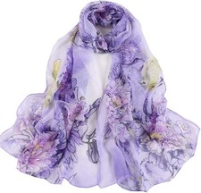 Herebuy Women  s Floral Scarf Chiffon Flowers  Birds Print Fashion Wrap