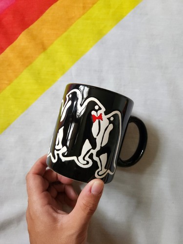 Vintage Waechtersbach Germany Pinguin mit Fliege Becher Kaffeetasse schwarz weiß