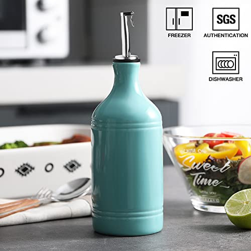 Ceramic Olive Oil Dispenser Bottle, Opaque Oil Cruet 15.5 Ounces Turquoise - Picture 3 of 7