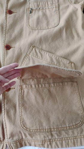 VTG Men's LL Bean Canvas Jacket XL Tan Barn Chore Khaki Farmer Corduroy Collar - Picture 4 of 15