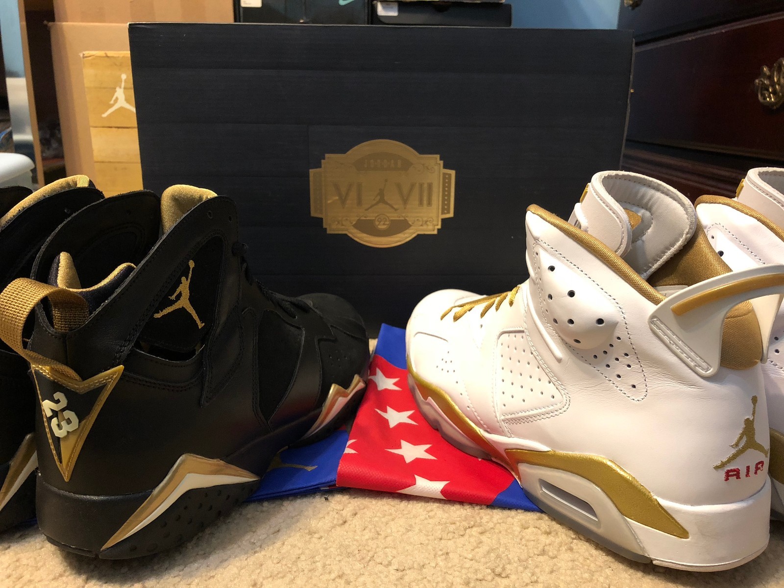 NIKE AIR JORDAN GOLDEN MOMENTS PACK RETRO 6 AND 7 MENS SIZE 12 preowned Wild casual shoes NIKE AIR JORDAN GOLDEN MOMENTS PACK RETRO 6 AND 7 MENS SIZE 12 preowned Wild casual shoes
