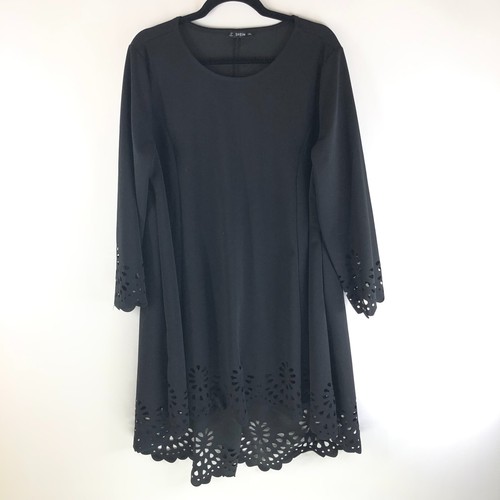 Shein Shift Dress Laser Cut Hi Low Hem Long Sleeve Scoop Neck Black 1XL