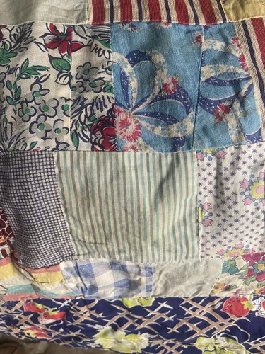 VTG Granny Handmade Patchwork Colors Quilt Wall Hanging Throw Blanket  68 X 64 - Picture 16 of 17