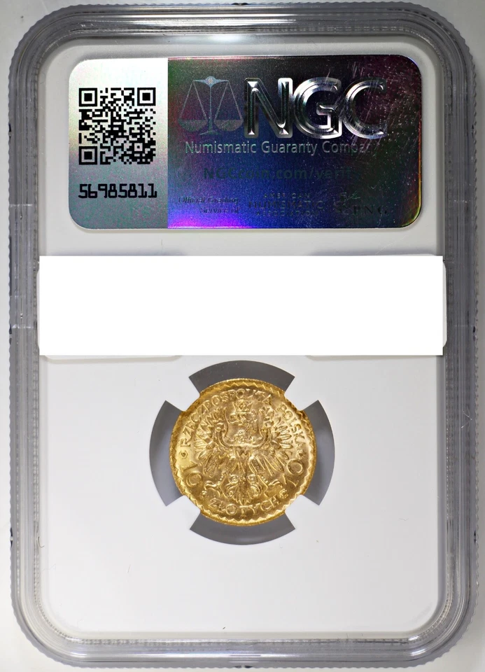Moneda brillante de 10 zlotychos de oro Polonia 1925 NGC MS63 con gran brillo Foto 2 de 2