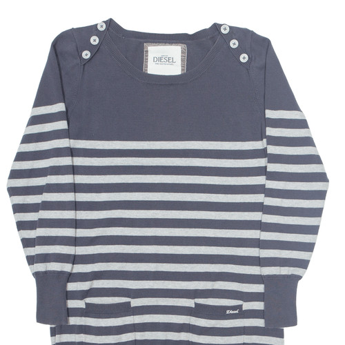 DIESEL Stretch Mädchen Pullover Kleid grau gestreift Langarm knielang L - Bild 2 von 6