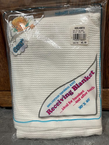 SEALED Vtg 1987 100% Cotton Thermal Knit WHITE Baby Receiving Blanket 30x40 COZY