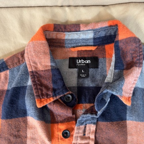 Urban Pipeline Flannel Shirt, Youth L, Orange/Black Plaid - Picture 4 of 8