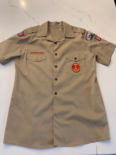 Camicia elegante Boy Scouts of America marrone con toppe ragazzo taglia large Morris NJ - Foto 4 di 15