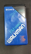 Vintage SONY WALKMAN Blue FM Stereo SRF-20W with Belt Clip.