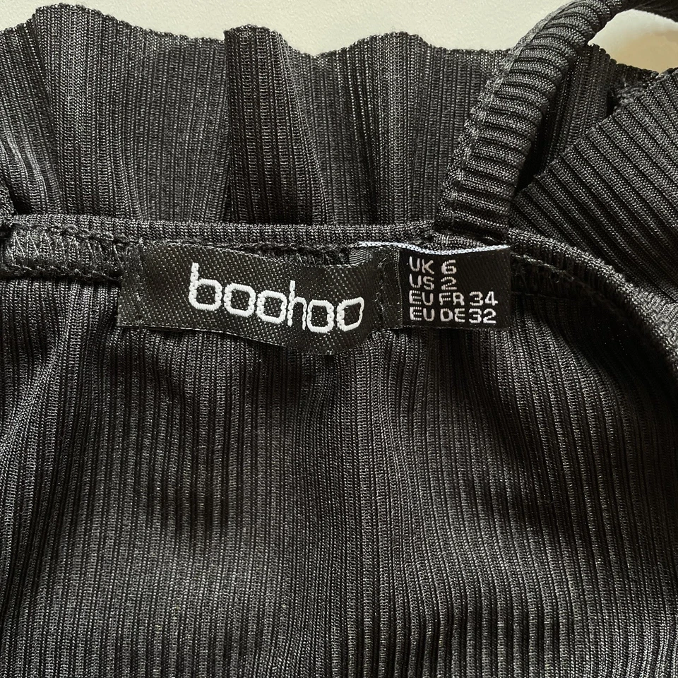 Boohoo Top Women 6 Black Ribbed Bralet Spaghetti Straps Foto 3 de 4