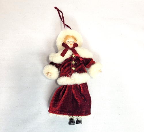 Victorian Bisque Doll Ornaments bisque head/hands Red Velvet Costume 7" - Picture 7 of 7