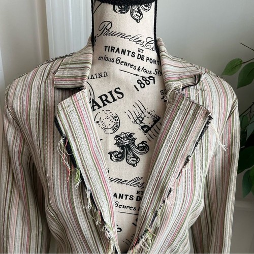 Forever 21 Y2K Vintage Fringe Striped Blazer Beige Sz M - Picture 3 of 16