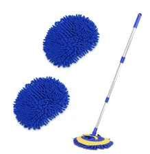 Carcarez Microfiber Car Wash Mop Kit Blue w/ 45" Handle & 2 Heads for Truck, RV