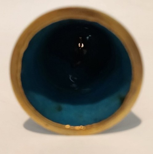 Vintage Cloisonné Emaille Blumenmuster Arbeitsglocke Fingerhut Anhänger, schwarz blau mit rosa - Bild 3 von 3