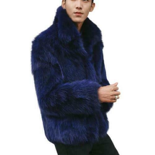 Winter Herren pelzige Kunstfellmäntel Revers dicke Oberbekleidung kurze lässige elegante Jacke - Bild 1 von 8