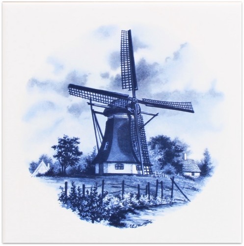 Tiles Delft Art, Set of 4 15x15, Decor Tiles Kitchen with 4 Windmills, Country House - Picture 4 of 5