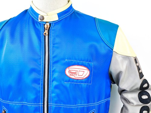 Diesel Jacke Vrooom Leder Nylon Mix Gr. XL blau / silber 90er vintage Biker - Bild 5 von 12