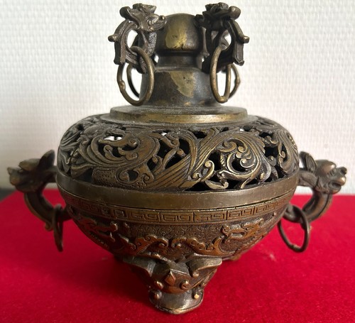 Rare Detailed Signed Antique Bronze Incense Burner - Tibet - 1930 - Picture 3 of 10