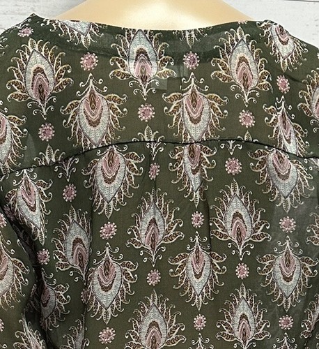Alice blaue Bluse Medium halbtransparent grün Pfau Blumendruck erhöhter Indie - Bild 12 von 16
