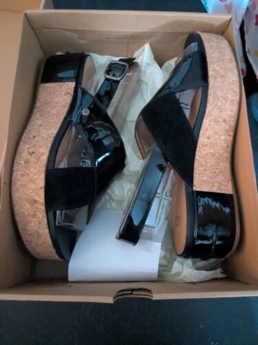 UGG SHOSHANA SANDALS SIZE US 8 BLACK LEATHER PLATFORM STRAP CORK WEDGE SHOES NEW - Picture 8 of 9