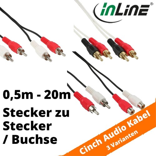 Inline Cinch Kabel Verlängerung Stecker zu Stecker Rot Weiß 0,5 - 20m Audio - Bild 1 von 5