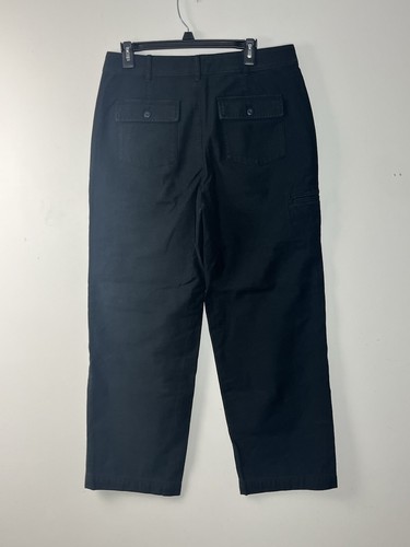 J Crew Wide Leg Cargo Pant in Sateen Cotton Womens 8 Black Pants Patch Pockets - Picture 2 of 9