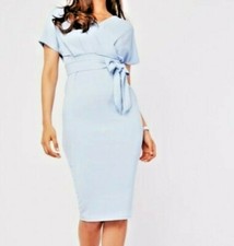 WOMEN PLUS SIZE WRAP FRONT BLUE MIDI DRESS ( SIZE UK16 )