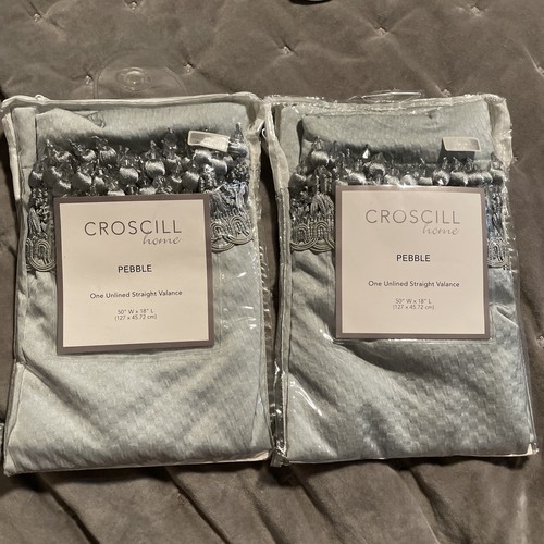 Lot-Pair of 2 Croscill Home VALANCES BLUE Tassel Beaded Misty Blue 50”W x 18”L