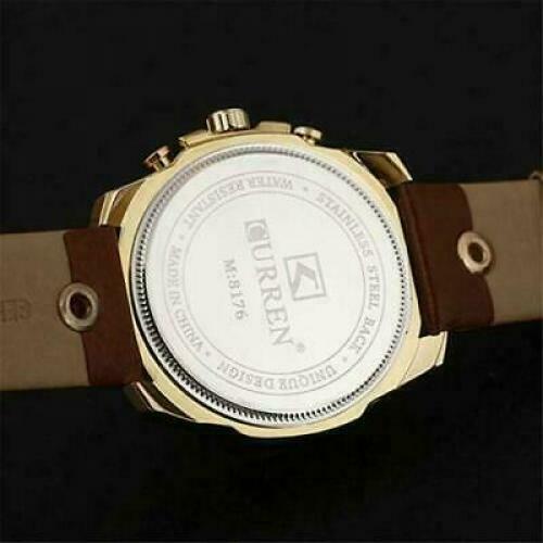 Watches Luxury Gold Male Fashion Leather Strap Outdoor Casual Sport Wristwatch - Picture 2 of 6