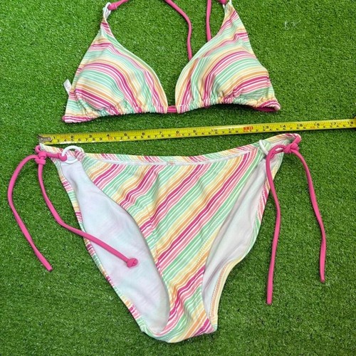 Vintage Y2K Aeropostale Damen XL/L gestreift rosa Sommer Bikini Zweiteiler - Bild 2 von 7