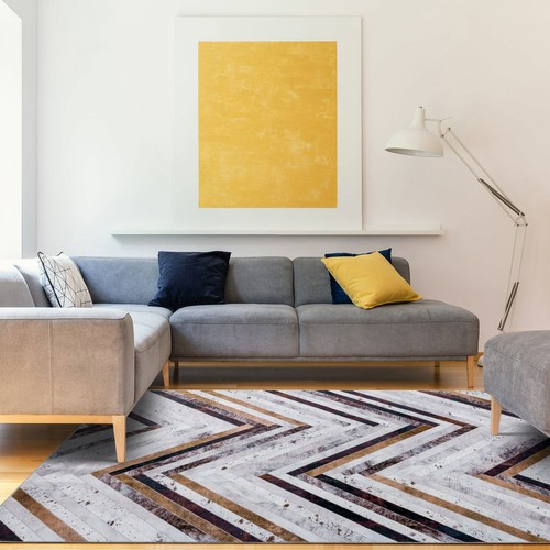 Deal Large Grey Rug Zigzag Striped Geometric Soft Carpet Non Slip Rugs 200x290 - Picture 3 of 11