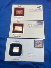 Vintage Lot Of 3 Gold Plated Stamps First Day Of Issue Various