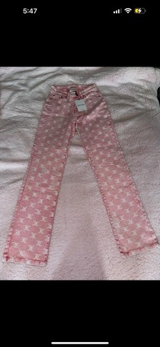 Juicy Couture Pink Monogram Denim Jeans New M - Picture 6 of 9