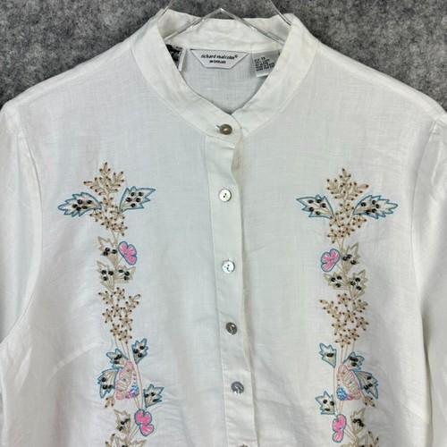 Camisa Richard Malcolm Mujer Talla 1X Blanca Bordada 100% Lino Irlandés - Imagen 2 de 14