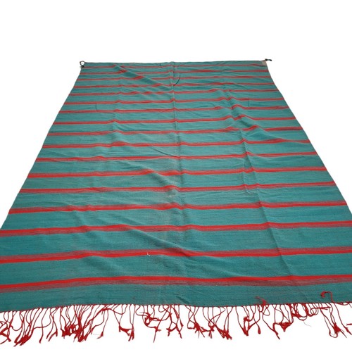 Vibrant Handmade Moroccan Green Rug Red Stripes Fringe Berber Wool Carpet - Picture 5 of 24