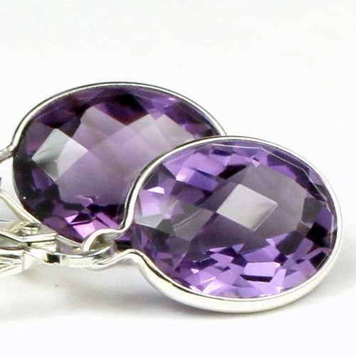 Orecchini a leva in argento sterling 925, ametista, SE101 - Foto 1 di 6