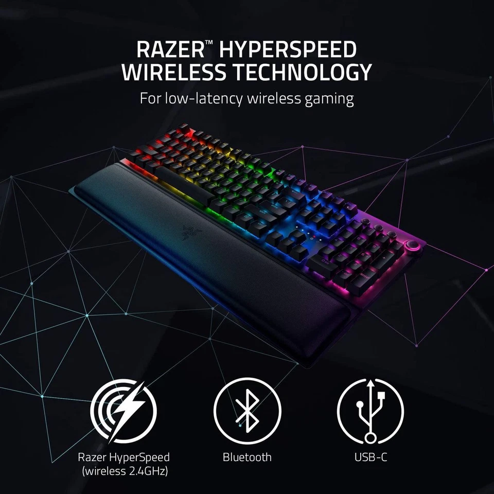 Razer BlackWidow V3 Pro Gaming Keyboard Dual Wireless Green Switches US ISO - Image 3 of 3