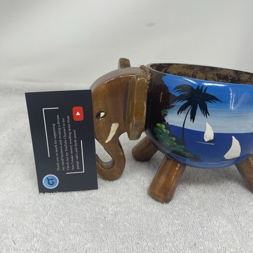 Coconut Shell & Wooden Bowl Elephant Shape Natural Handmade Bahamas Organic - Picture 6 of 6
