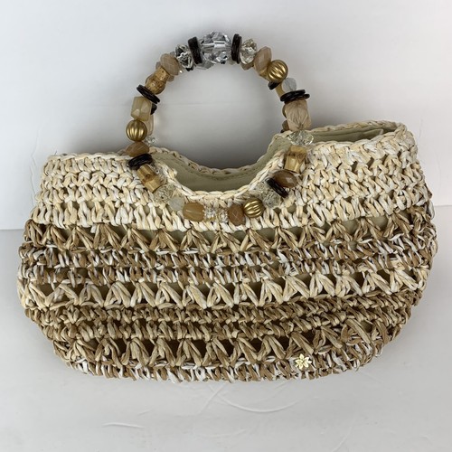 Bolsa de paja Cappelli Straworld 100 % Toyo con asas redondas de bambú de cristal con cuentas - Imagen 2 de 18